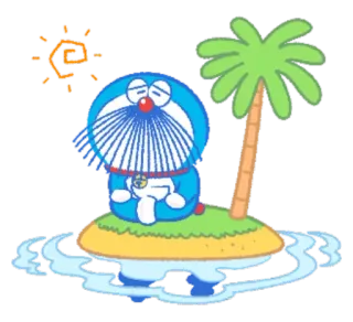 🏝 Doraemon Anime, Cartoon, Katze, Insel, Sonne, Palme telegram sticker