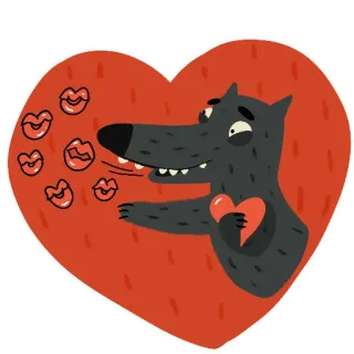 😘 wilk, miłość, pocałunek, serce, walentynki, kreskówka, zwierzę, przyjaźń telegram sticker