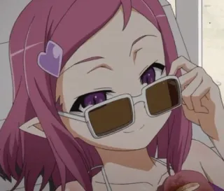 😎 Anime, Mädchen, Sonnenbrille, Cartoon, Strand, lila Haare telegram sticker