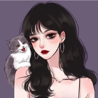 😁 phụ nữ, cô gái, mèo, động vật, thú cưng, chân dung, phim hoạt hình, nghệ thuật kỹ thuật số telegram sticker