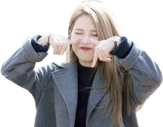 😭 kobieta, blond włosy, płaszcz, uśmiechnięta, słodka, koreańska, azjatycka telegram sticker