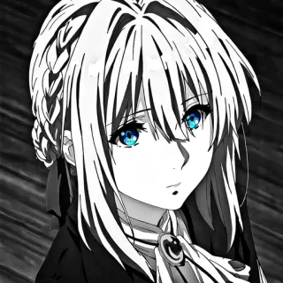 🖤 Violet Evergarden anime, ragazza, ritratto, occhi blu, bianco e nero telegram sticker
