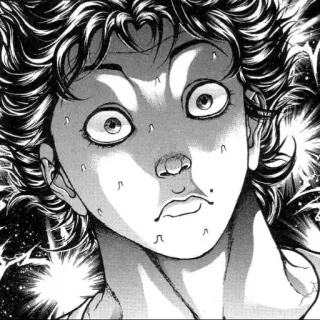 😨 Baki Hanma Baki อนิเมะ, มังงะ, ตัวละคร, สีหน้า, กังวล, ตกใจ, เหงื่อ telegram sticker