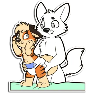 😏 furry furry, anthropomorphic, diaper, cute, cartoon, digital art, animal telegram sticker