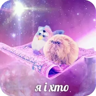 ❤ Furby я і хто furby, cat, magic carpet, space, cosmos, surreal, meme, funny telegram sticker