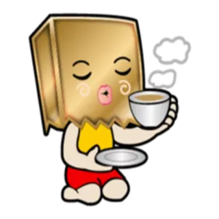 ☕ character, paper bag, cup, cute, kawaii, cartoon whatsapp sticker