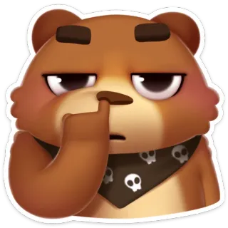😐 медведь, мультик, персонаж, ковыряние в носу, череп бандана, смешной whatsapp sticker