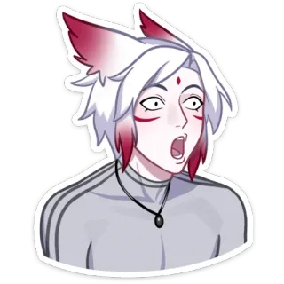 😦 animé, renard, choqué, dessin animé, mème, cheveux blancs whatsapp sticker