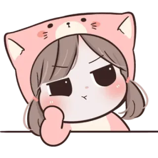 🍒 Cartoon, Schattig, Meisje, Dieren oren muts, Roze, Uitdrukking whatsapp sticker
