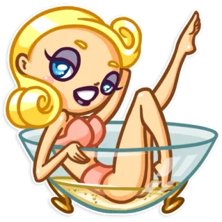 💃 cartoon, woman, bathtub, blonde, relaxation, fun telegram sticker