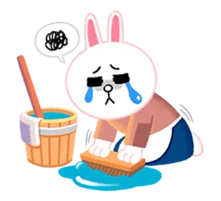 😪 lapin, nettoyage, triste, pleurs, stressé, balai, frottage whatsapp sticker