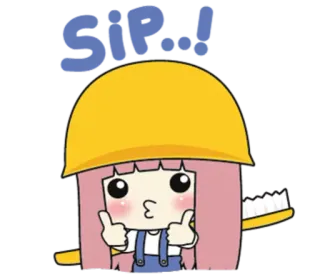 👍 Sip! 만화, 소녀, 노란 모자, 엄지 척, 귀여운 telegram sticker