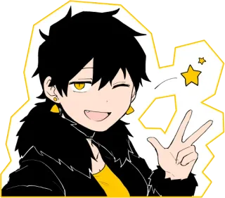 ✌️ personagem, amarelo, piscando, sinal de paz, estrela, anime, mangá telegram sticker