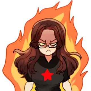 😡 enfadada, mujer, llamas, estrella roja, dibujos animados, ilustración telegram sticker