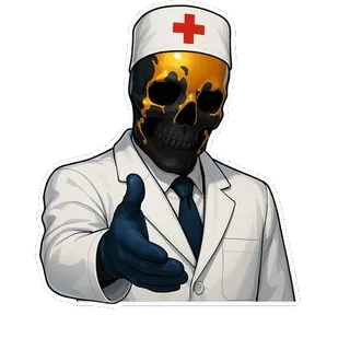 🤒 หัวกะโหลก, หมอ, การแพทย์, ความตาย, ตัวละคร, การ์ตูน telegram sticker