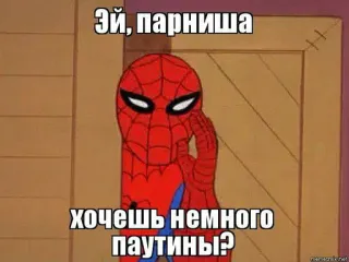🚬 Spider-Man Эй, парниша хочешь немного паутины? Spider-Man, Meme, Text, Russisch telegram sticker