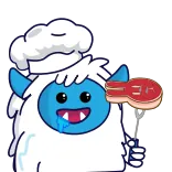 🥩 Yeti, Koch, Fleisch, Kochen, Essen, Niedlich, Cartoon telegram sticker