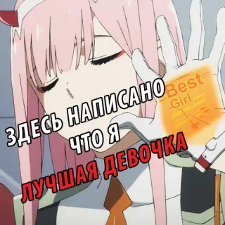 😃 Zero Two Darling in the Franxx ЗДЕСЬ НАПИСАНО ЧТО Я ЛУЧШАЯ ДЕВОЧКА Anime, Zero Two, Darling in the Franxx, Waifu, Bestes Mädchen, Russischer Text, Anime Mädchen telegram sticker