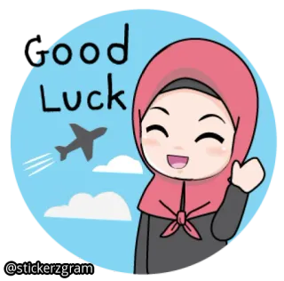 ☺️ Good Luck aereo, donna, hijab, cartone animato, ragazza whatsapp sticker