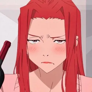 😠 anime, red hair, woman, wine telegram sticker