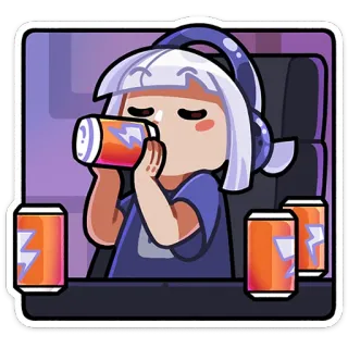 🔋 наклейка, питье, содовая, банка, геймер, аниме, мультфильм whatsapp sticker