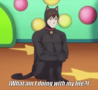💔 What am I doing with my life? anime, kostum kucing, eksistensial, mempertanyakan hidup, introspeksi whatsapp sticker