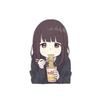 😀 Anime, Chica, Ramen, Comiendo, Lindo, Manga, Fideos whatsapp sticker