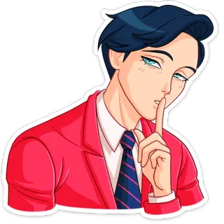 🤫 ชู่ว, เงียบ, หุบปาก, นิ้วแตะริมฝีปาก, ผู้ชาย, สูท, ความลับ whatsapp sticker