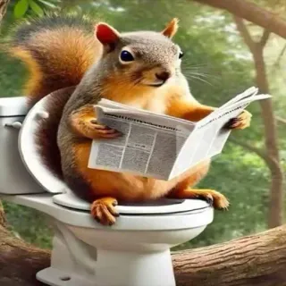 👅 squirrel, toilet, reading, newspaper, funny, nature, cute, animal telegram sticker