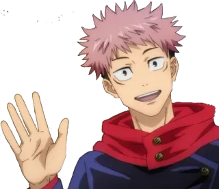 👋 Yuji Itadori Jujutsu Kaisen Аниме, Персонаж, Jujutsu Kaisen, Юдзи Итадори, Дружелюбный, Машет рукой telegram sticker