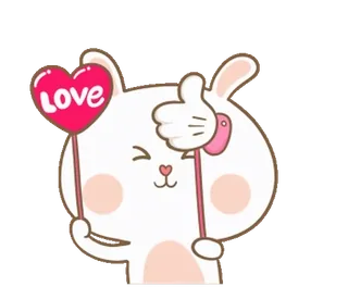 👍 Love lapin, amour, cœur, mignon, dessin animé whatsapp sticker
