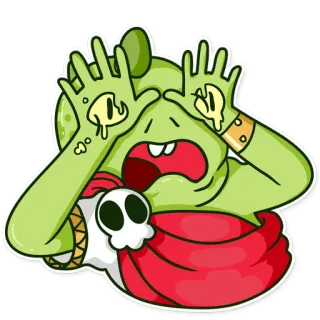😱 mostro, fantasy, teschio, cartone animato, personaggio, spaventato, verde, creatura telegram sticker