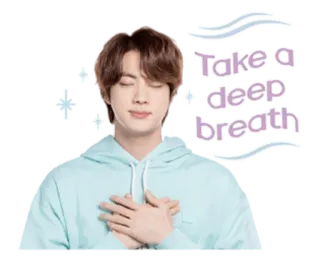 😌 Jin Take a deep breath respire, détends-toi, calme, méditation, Jin, BTS telegram sticker