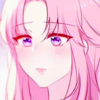 🎟 Anime, Różowe włosy, Fioletowe oczy, Kobieta, Kreskówka, Portret telegram sticker