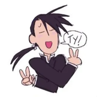 😗 TY! obrigado, sinal de paz, estilo anime, desenho animado, fofo, personagem telegram sticker