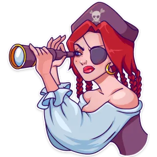 🔭 Pirat, Frau, Teleskop, Augenklappe, Schädel, Piratenhut telegram sticker