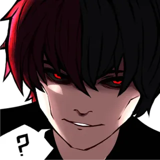 😈 anime, manga, mata merah, gelap, tanda tanya telegram sticker