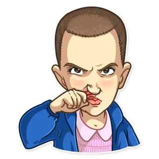 😠 Eleven Stranger Things อีเลฟเว่น, Stranger Things, เลือดกำเดา, ซีรีส์, Netflix, ตัวละคร telegram sticker
