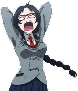 😫 动漫, 女人, 打哈欠, 疲倦, 眼镜, 校服 telegram sticker