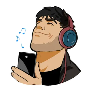 🎧 music, headphones, listening, happy, smartphone telegram sticker