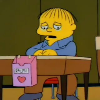 😢 Ralph Wiggum The Simpsons RALPH 만화, 랄프 위검, 심슨 가족, 슬픈, 우는, 발렌타인 데이, 책상 telegram sticker
