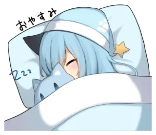 💤 zzz dormir, anime, sommeil, mignon, dessin animé, oreiller, couverture whatsapp sticker