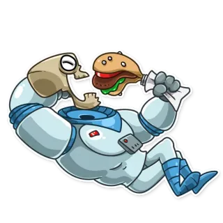 🍔 astronaut, skelett, burger, weltraum, cartoon, essen whatsapp sticker