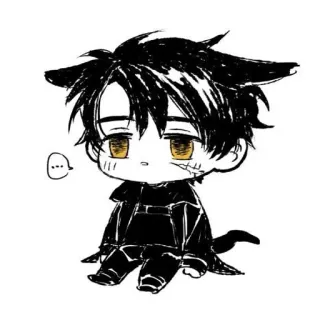 😐 chibi, anime, character, cute, scar, sitting whatsapp sticker