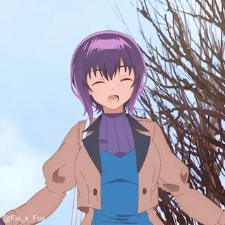 🙏 anime, girl, smiling, purple hair, woman, cartoon telegram sticker