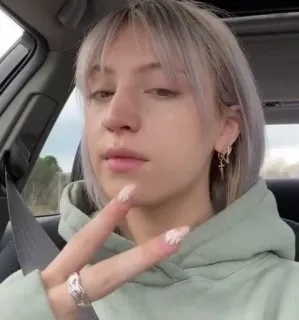 💜 Person, Frau, Innenbereich, Selfie, Handzeichen, Friedenszeichen telegram sticker