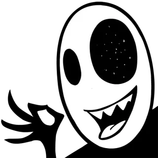 👌 monstruo, cara, espeluznante, tenebroso, abstracto, dibujo animado, personaje, blanco y negro telegram sticker