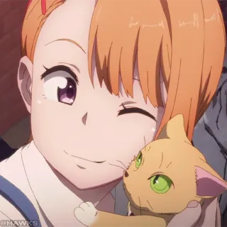 ☠️ anime, garota, gato, cabelo laranja, sorriso, desenho animado telegram sticker