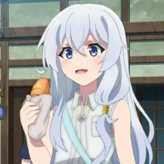 🍃 anime, girl, white hair, bread, character, cute telegram sticker