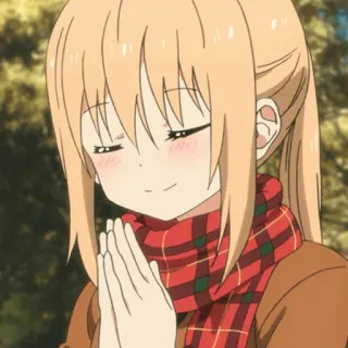 🍜 anime girl, scarf, prayer, cute, happy, blush telegram sticker